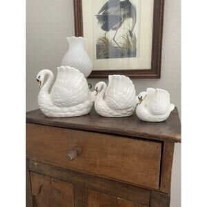Vintage White Ceramic Swan Planters Set Of 3 Vintage Swan Vases
